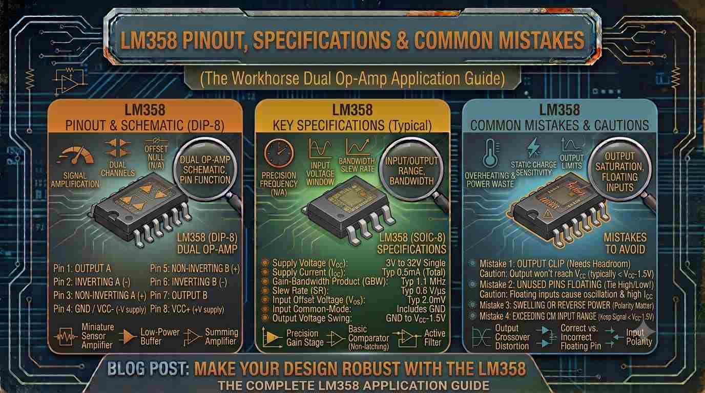 LM358 Pinout, Specifications & Common Mistakes