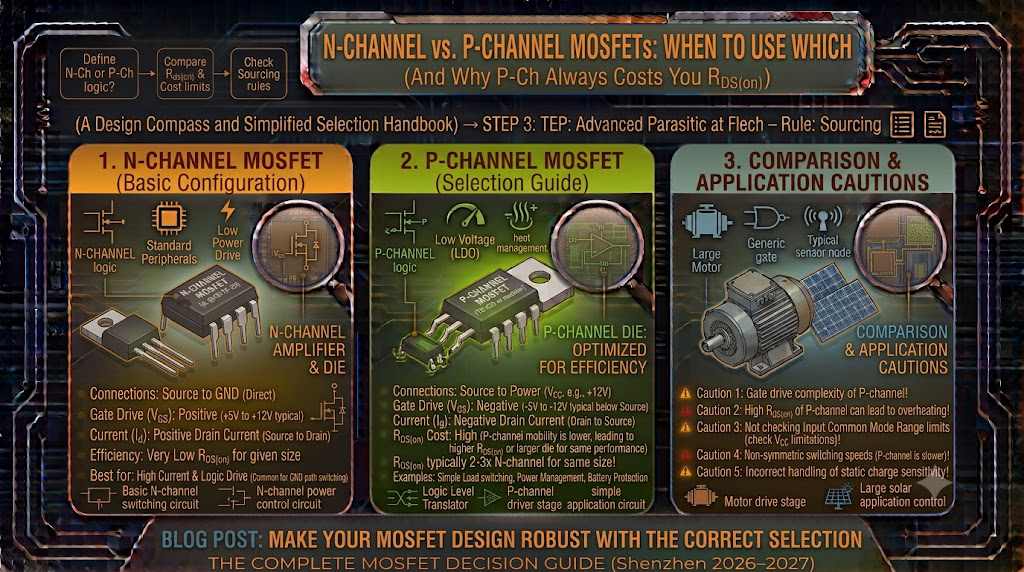 N-Channel vs P-Channel MOSFETs: When to Use Which (And Why P-Ch Always Costs You RDS(on))