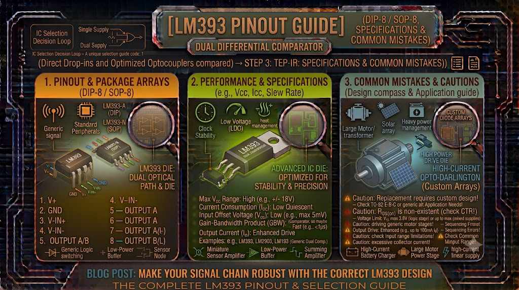 LM393 Pinout Guide — Dual Differential Comparator, DIP-8/SOP-8, Specifications & Common Mistakes